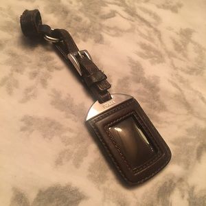 Authentic Prada Luggage Tag, Brown Leather & Chrome